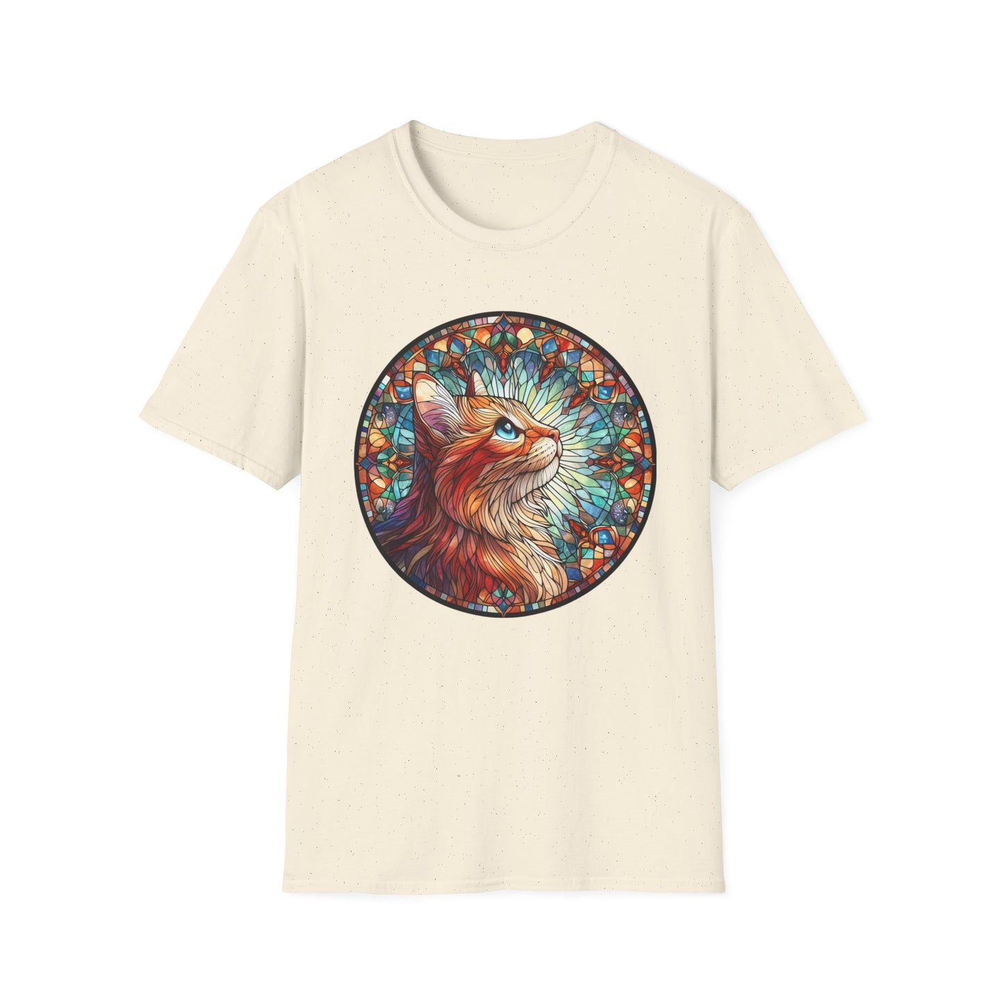 Colorful Cat Art Unisex Softstyle T-Shirt, Pet Lover Gift, Cute Cat Tee, Animal Lover Apparel, Unique Cat Graphic Shirt