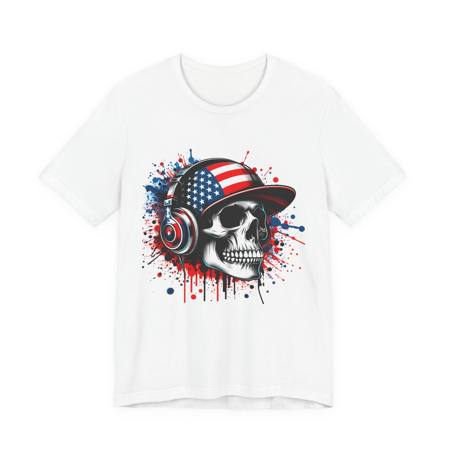 USA Skull Graphic Tee | Unisex Short Sleeve Shirt, Casual Wear, Music Lover Gift, Independence Day Tee, Streetwear Style