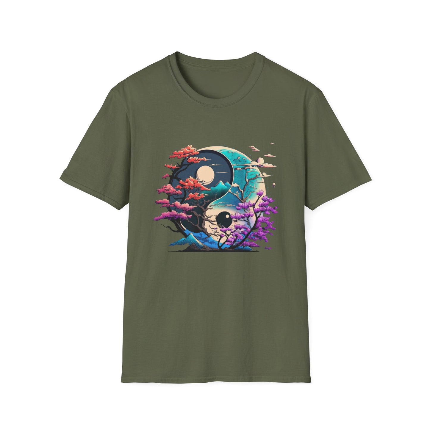 Yin Yang Nature T-Shirt - Unisex Softstyle Tee, Graphic Tee, Casual Wear, Eco-Friendly Gift, Meditation Top, Tree Love Shirt