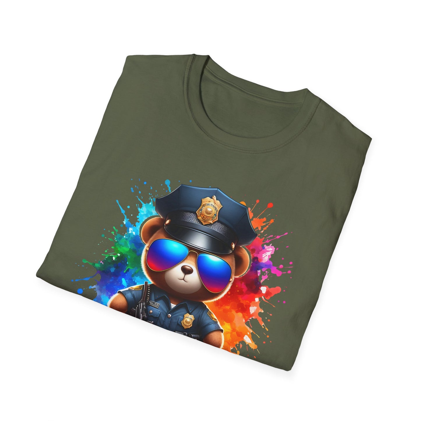 Police Bear Graphic T-Shirt, Cute animal tee, Unisex casual wear, Gift for animal lovers, Fun shirt for kids and adults