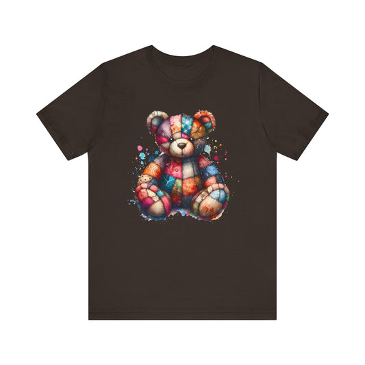 Colorful Patchwork Bear Tee - Comfortable Unisex Jersey Short Sleeve Shirt, Gift for Kids, Casual Wear, Birthday Gift, Animal Lover Apparel