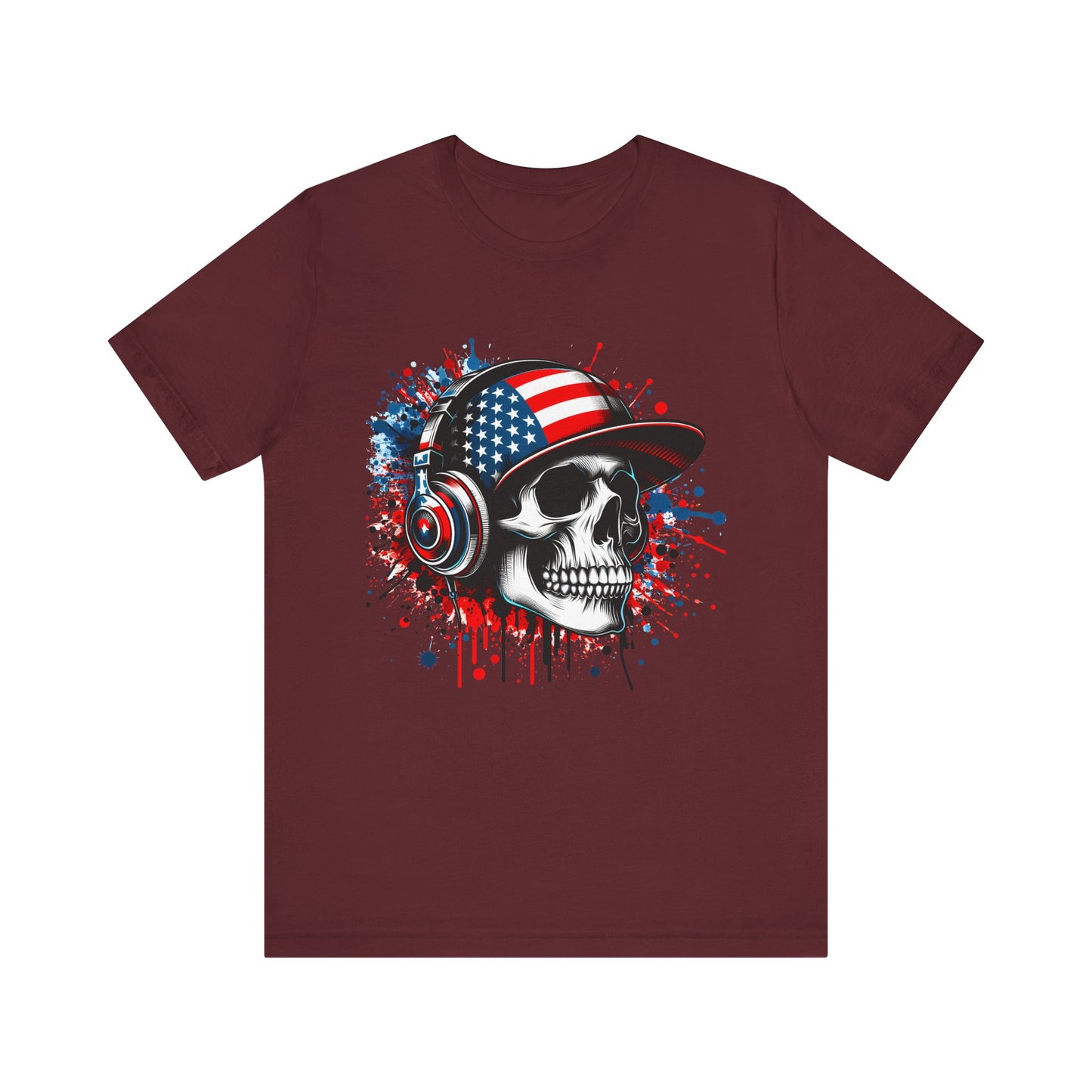 USA Skull Graphic Tee | Unisex Short Sleeve Shirt, Casual Wear, Music Lover Gift, Independence Day Tee, Streetwear Style