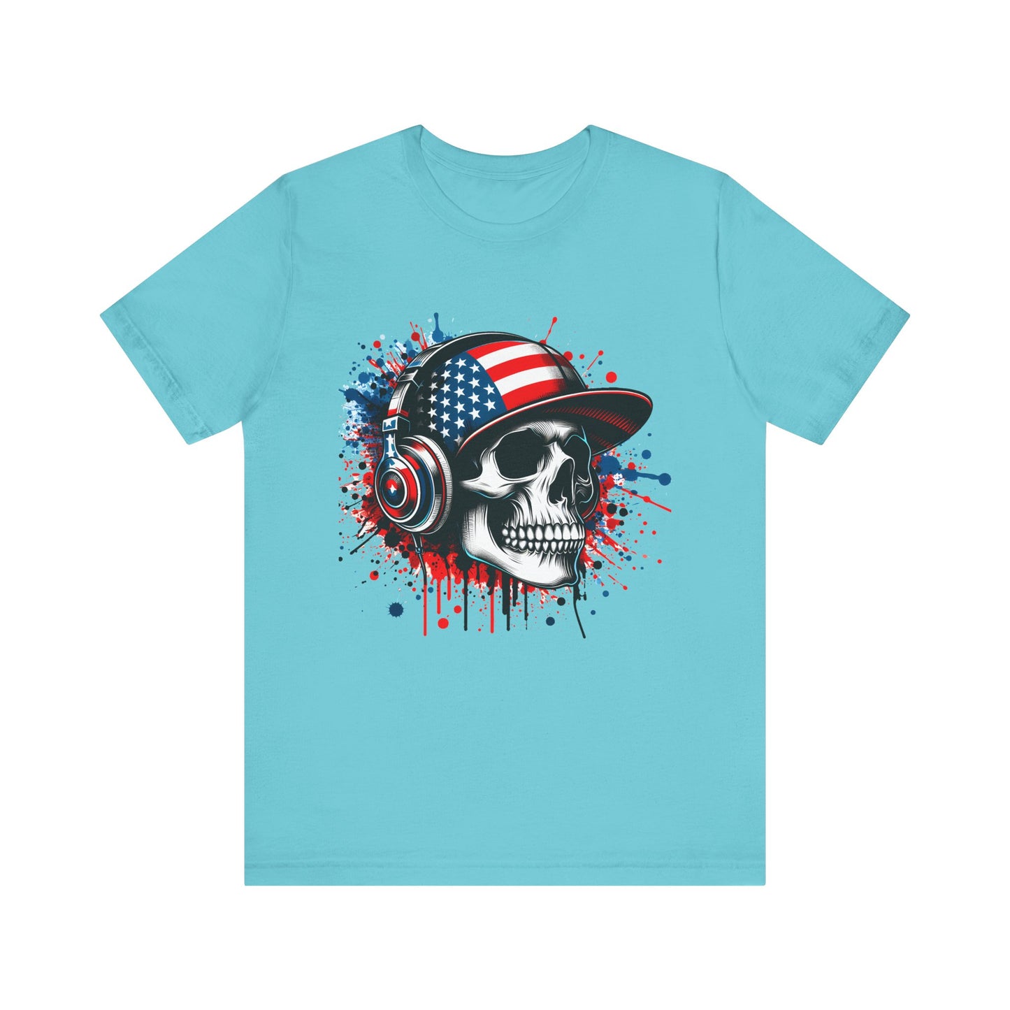 USA Skull Graphic Tee | Unisex Short Sleeve Shirt, Casual Wear, Music Lover Gift, Independence Day Tee, Streetwear Style