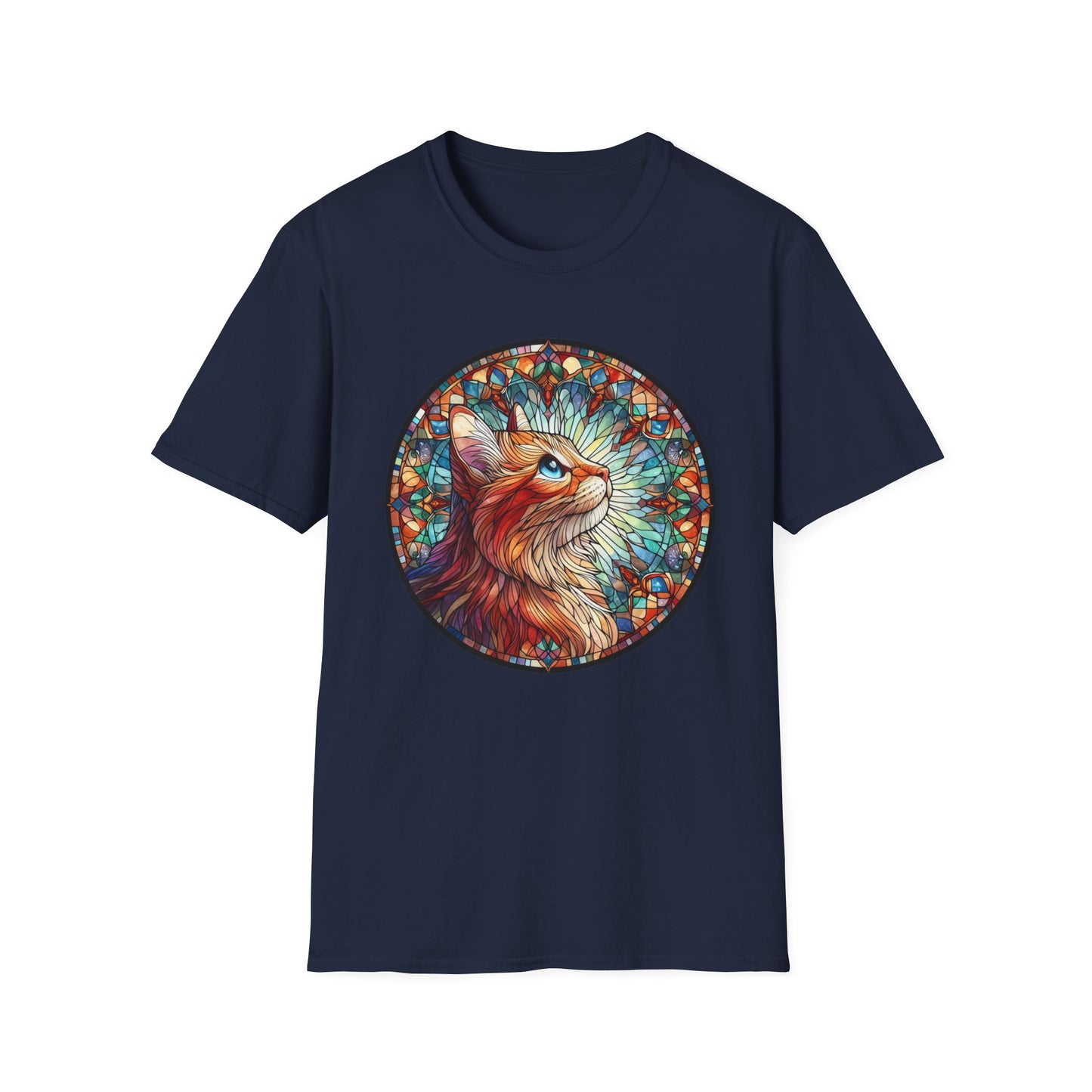 Colorful Cat Art Unisex Softstyle T-Shirt, Pet Lover Gift, Cute Cat Tee, Animal Lover Apparel, Unique Cat Graphic Shirt