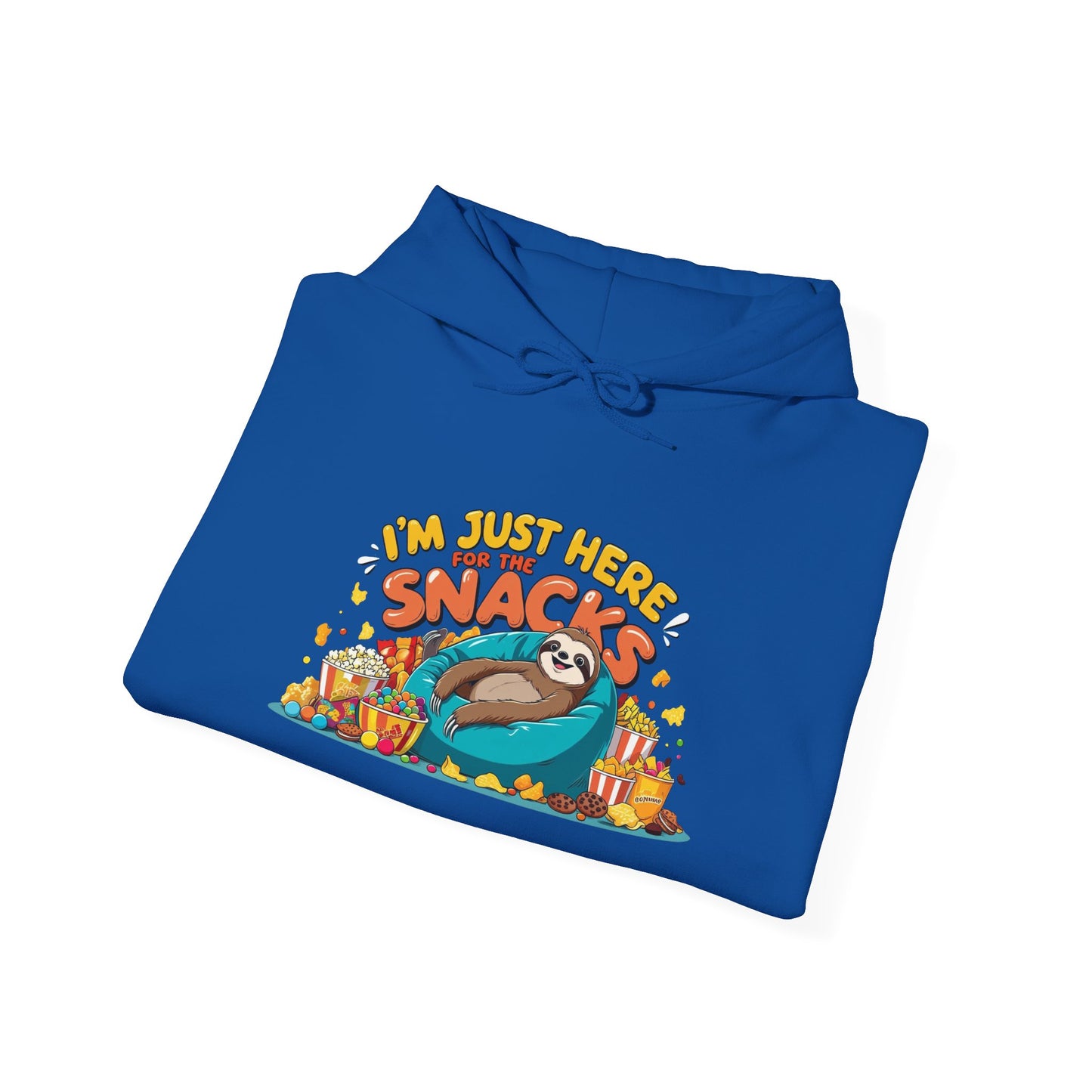 Funny Snack Lover Hoodie – I’m Just Here for the Snacks Unisex Sweatshirt for Foodies & Movie Nights