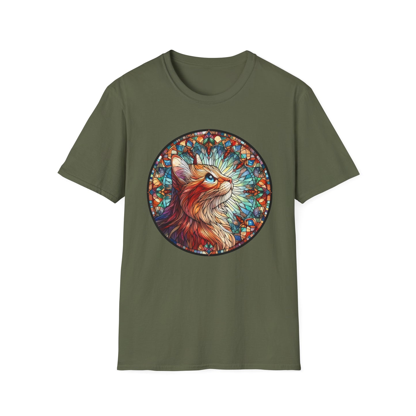Colorful Cat Art Unisex Softstyle T-Shirt, Pet Lover Gift, Cute Cat Tee, Animal Lover Apparel, Unique Cat Graphic Shirt