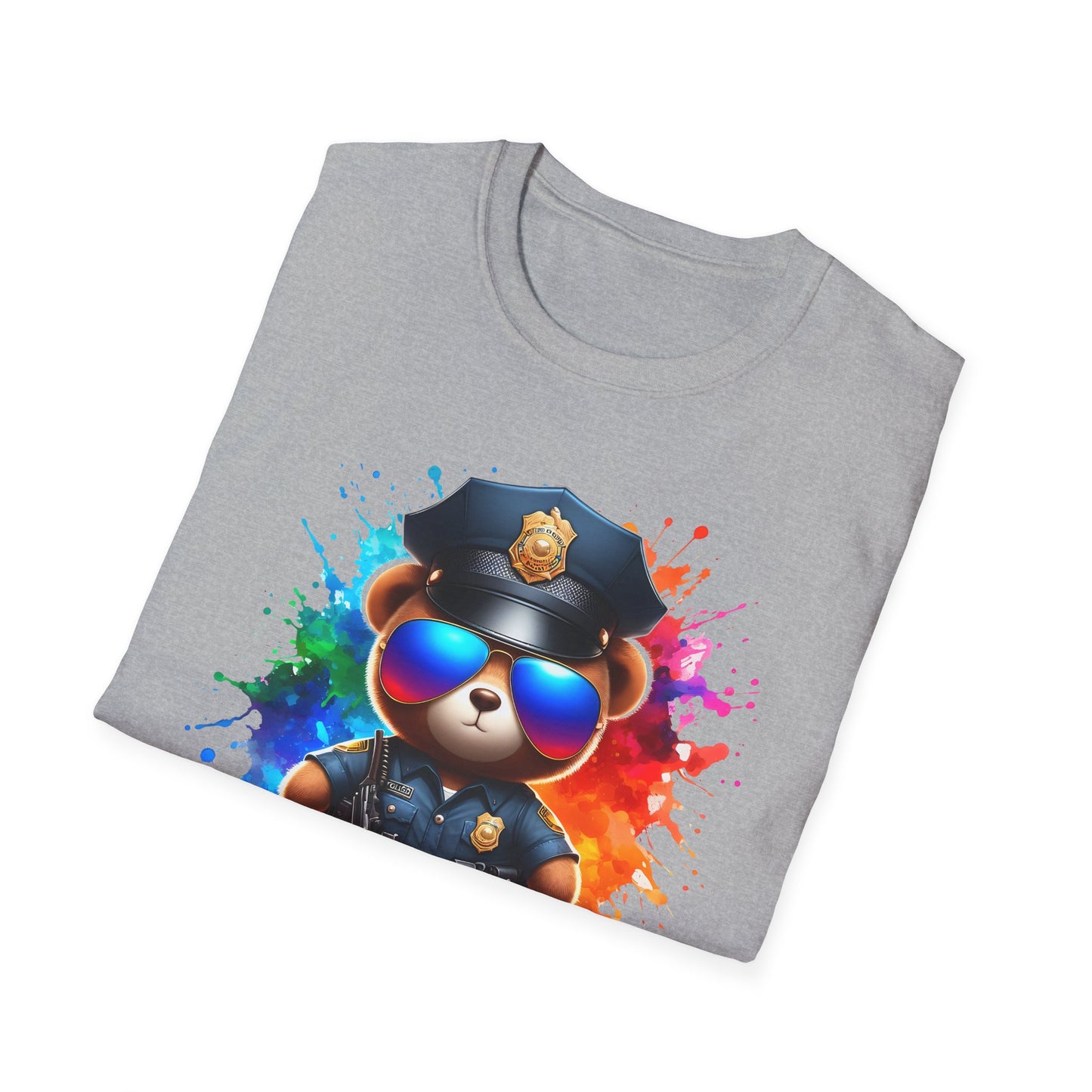Police Bear Graphic T-Shirt, Cute animal tee, Unisex casual wear, Gift for animal lovers, Fun shirt for kids and adults