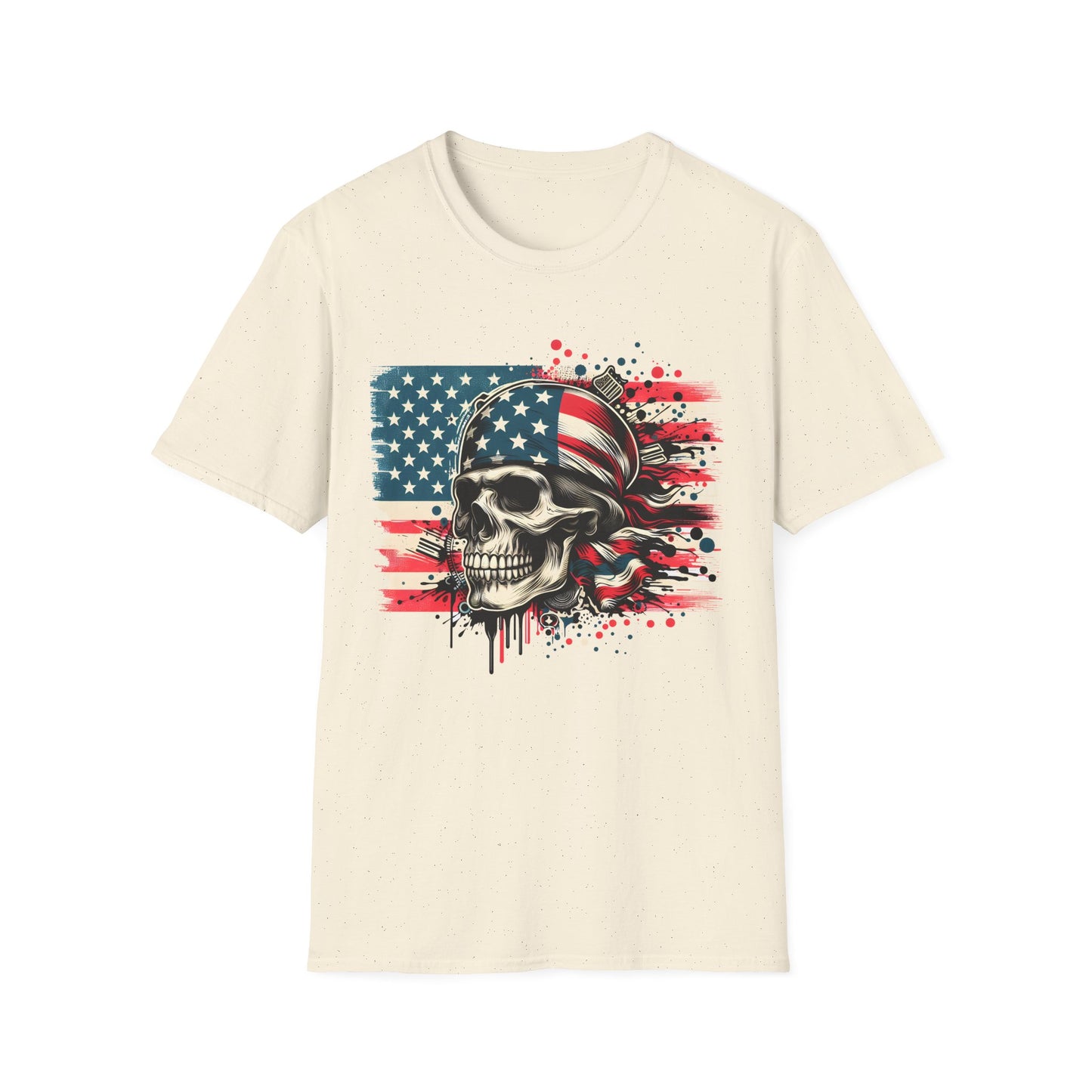 Patriotic Skull Graphic Tee, Unisex Softstyle T-Shirt, American Flag Shirt, Memorial Day Gift, Rocker Style Shirt, Casual Wear