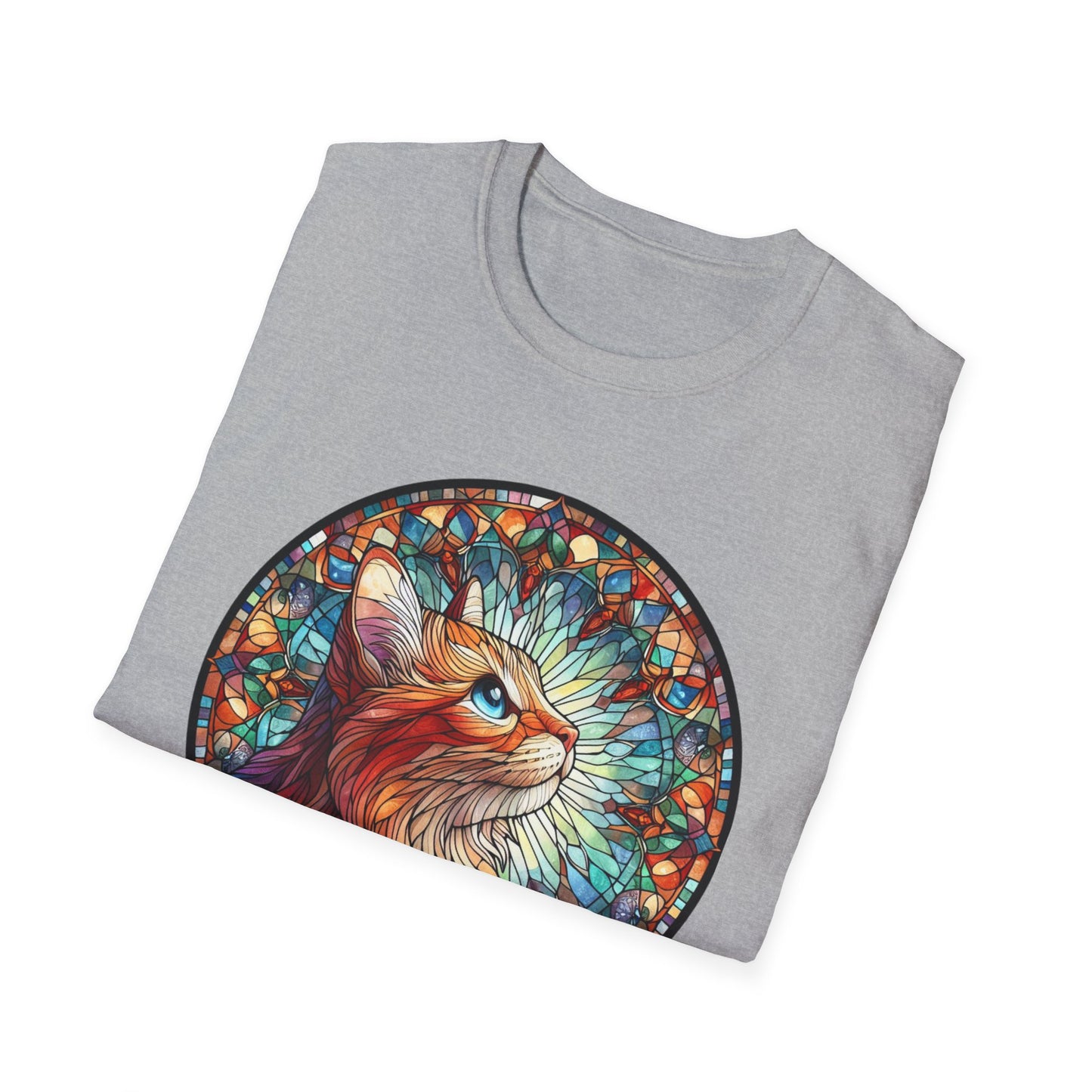 Colorful Cat Art Unisex Softstyle T-Shirt, Pet Lover Gift, Cute Cat Tee, Animal Lover Apparel, Unique Cat Graphic Shirt