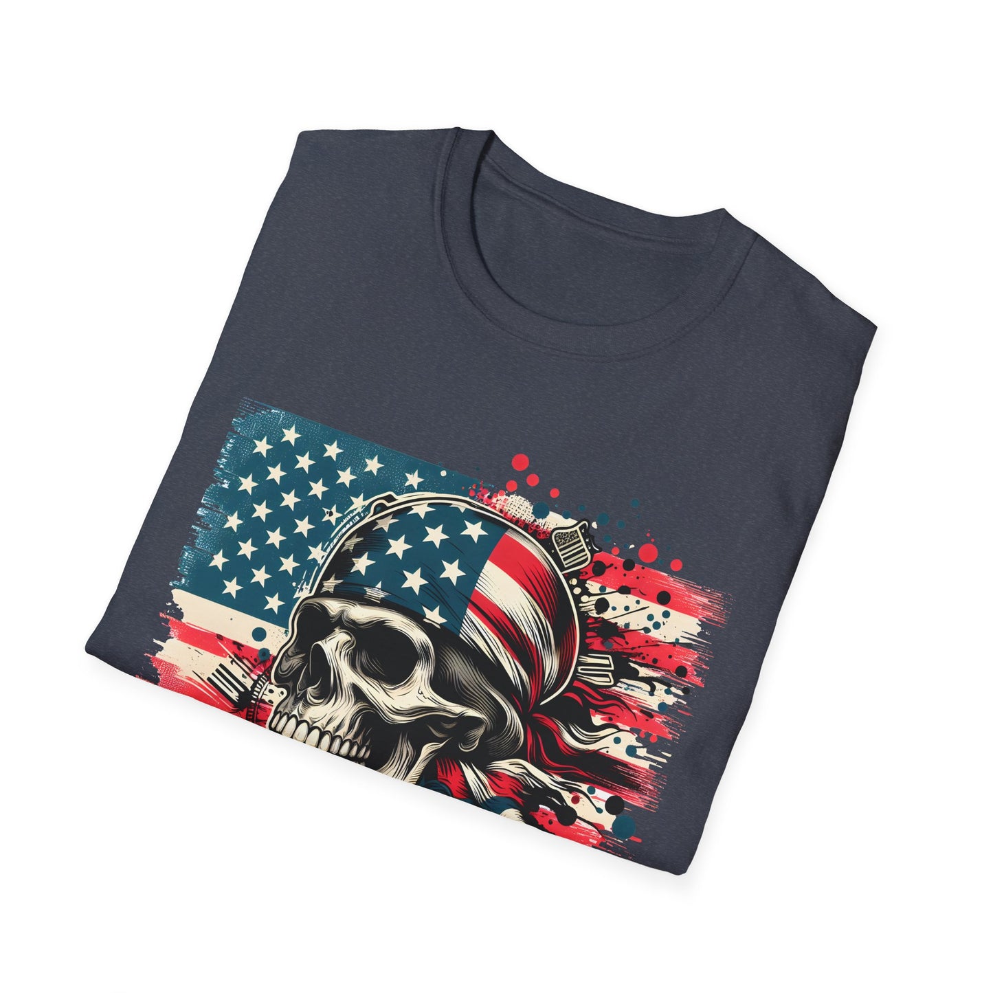 Patriotic Skull Graphic Tee, Unisex Softstyle T-Shirt, American Flag Shirt, Memorial Day Gift, Rocker Style Shirt, Casual Wear