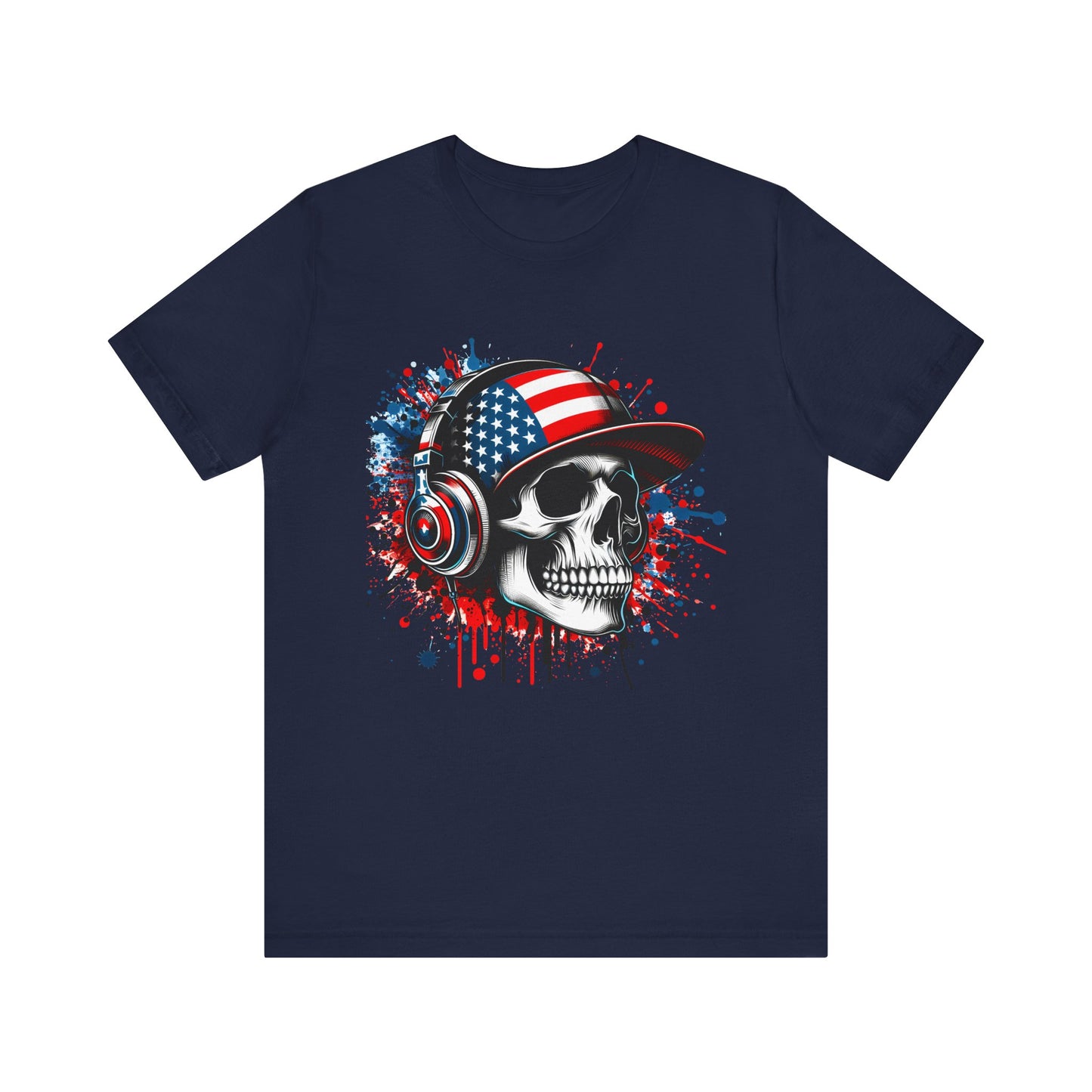 USA Skull Graphic Tee | Unisex Short Sleeve Shirt, Casual Wear, Music Lover Gift, Independence Day Tee, Streetwear Style