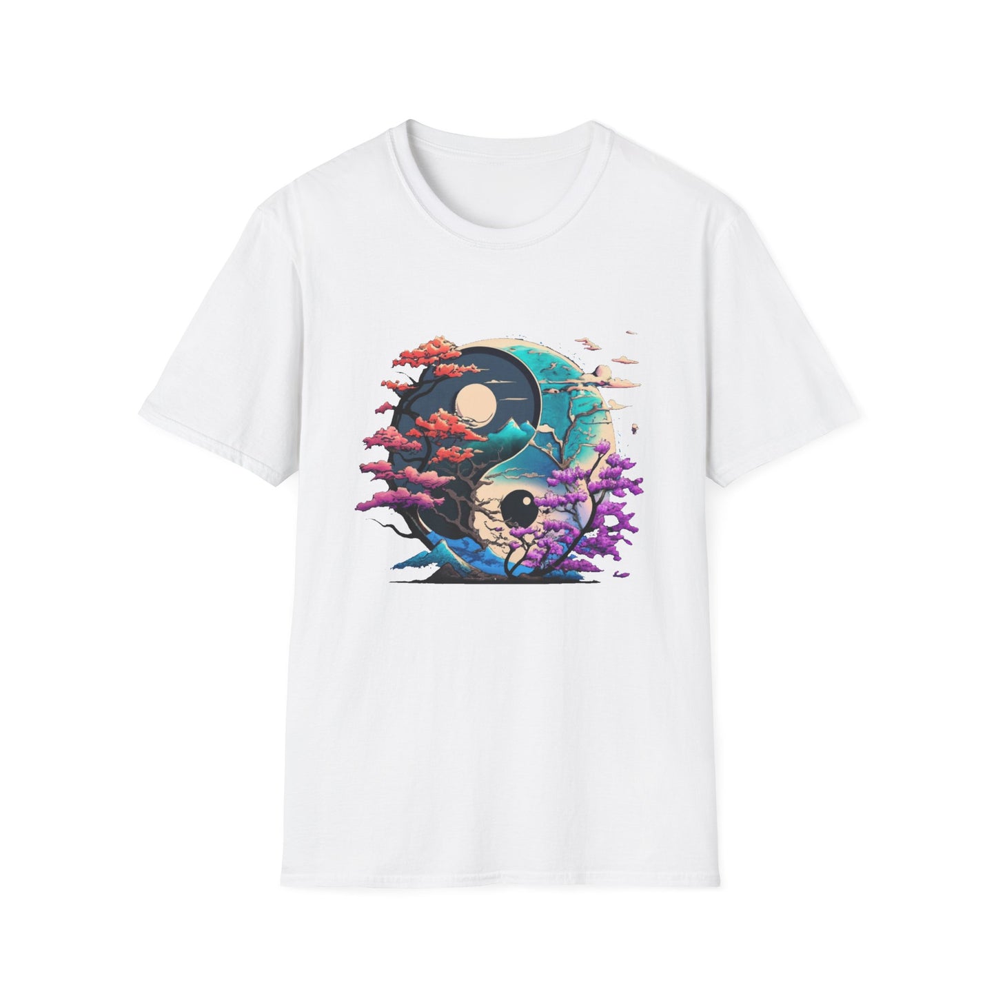 Yin Yang Nature T-Shirt - Unisex Softstyle Tee, Graphic Tee, Casual Wear, Eco-Friendly Gift, Meditation Top, Tree Love Shirt