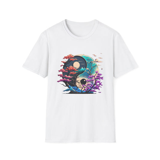 Yin Yang Nature T-Shirt - Unisex Softstyle Tee, Graphic Tee, Casual Wear, Eco-Friendly Gift, Meditation Top, Tree Love Shirt