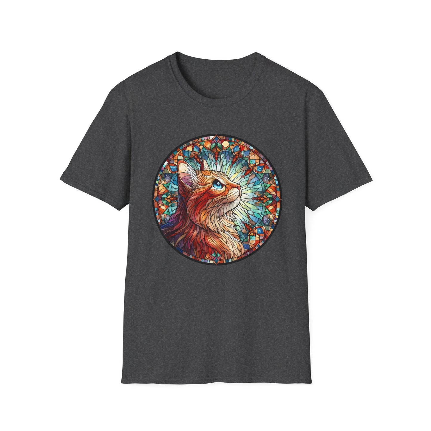 Colorful Cat Art Unisex Softstyle T-Shirt, Pet Lover Gift, Cute Cat Tee, Animal Lover Apparel, Unique Cat Graphic Shirt