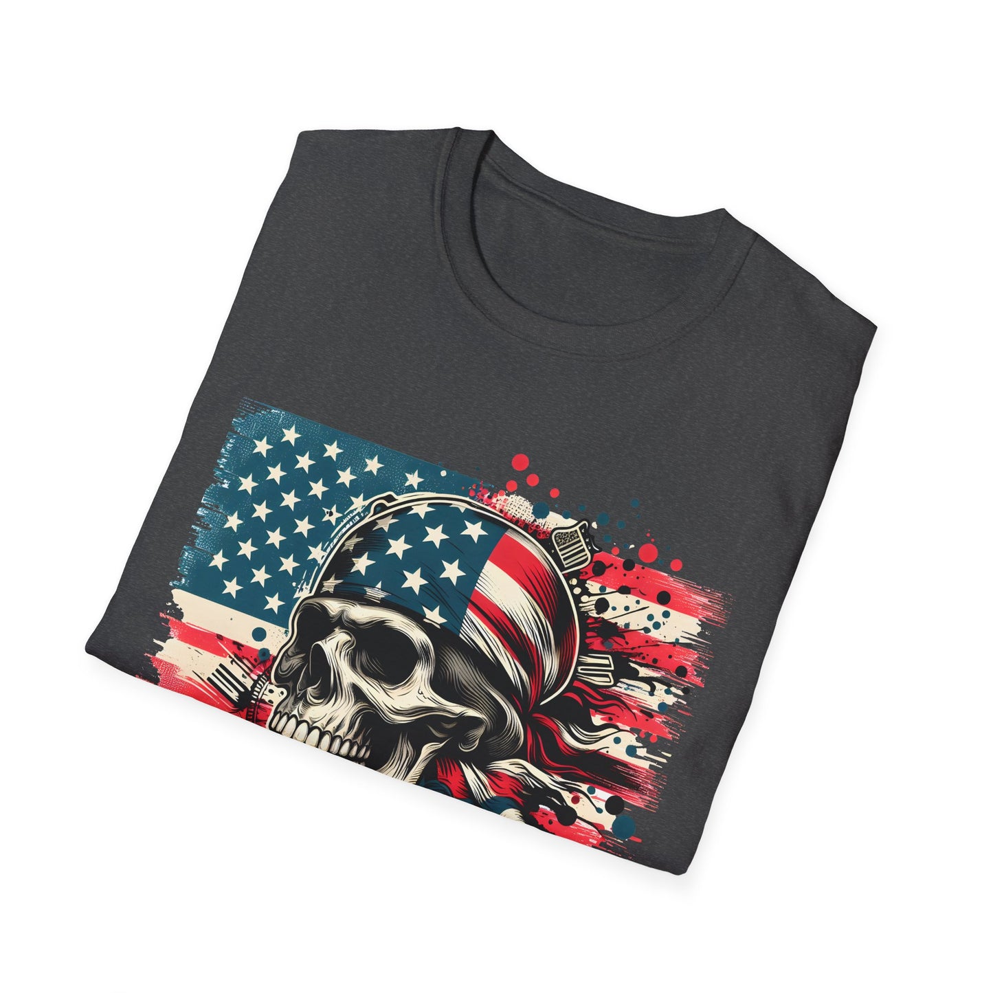 Patriotic Skull Graphic Tee, Unisex Softstyle T-Shirt, American Flag Shirt, Memorial Day Gift, Rocker Style Shirt, Casual Wear