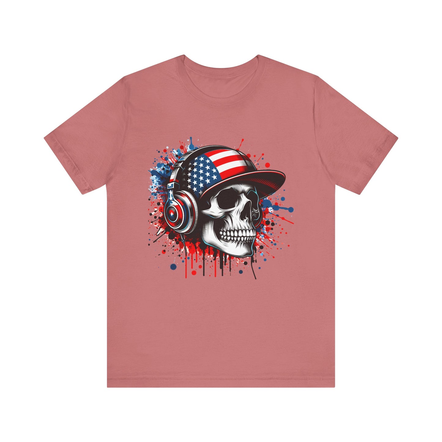 USA Skull Graphic Tee | Unisex Short Sleeve Shirt, Casual Wear, Music Lover Gift, Independence Day Tee, Streetwear Style