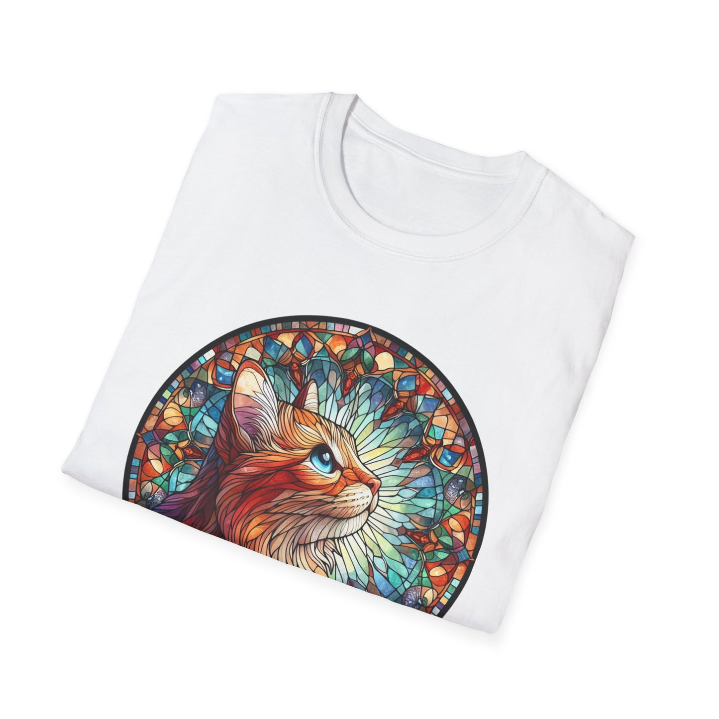 Colorful Cat Art Unisex Softstyle T-Shirt, Pet Lover Gift, Cute Cat Tee, Animal Lover Apparel, Unique Cat Graphic Shirt