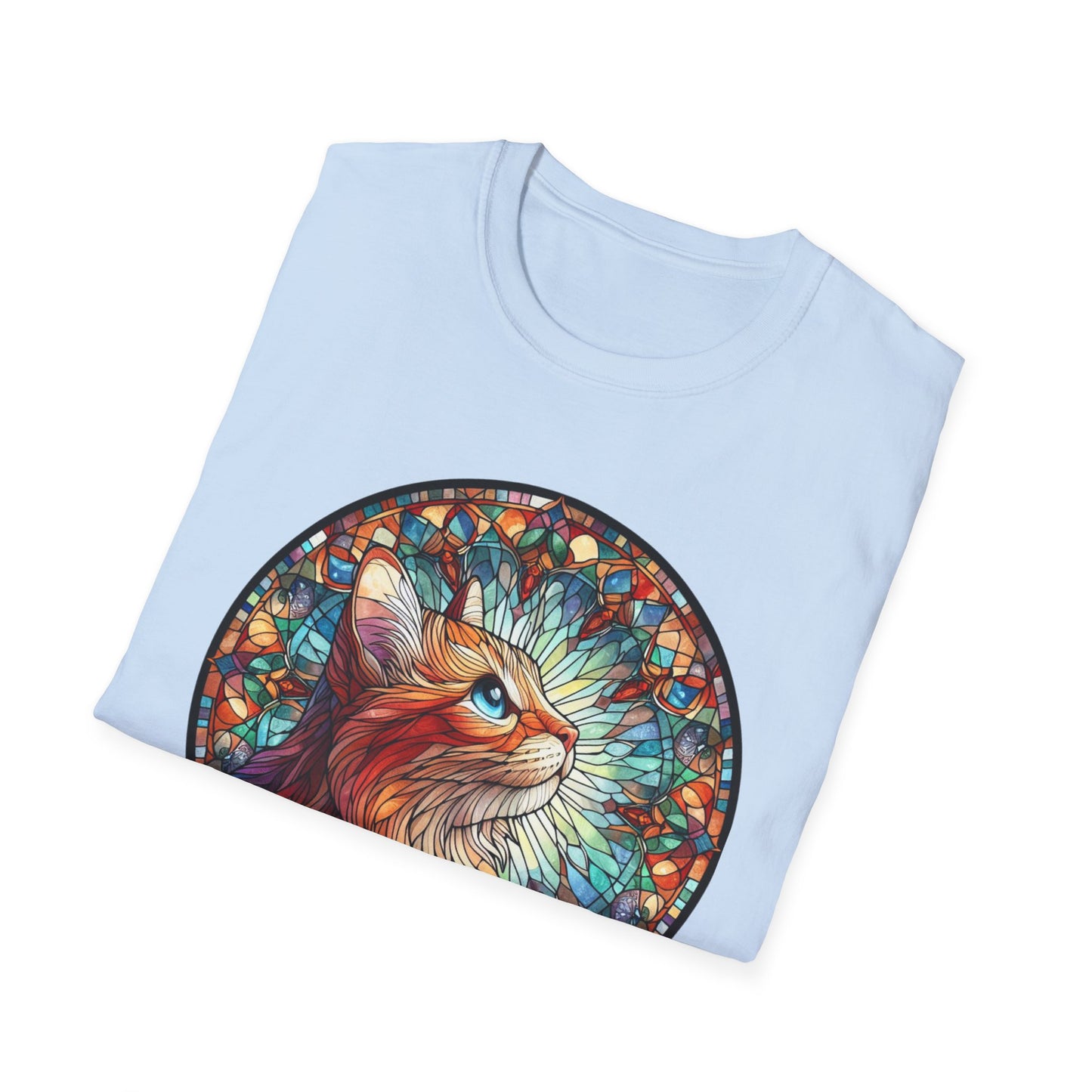 Colorful Cat Art Unisex Softstyle T-Shirt, Pet Lover Gift, Cute Cat Tee, Animal Lover Apparel, Unique Cat Graphic Shirt
