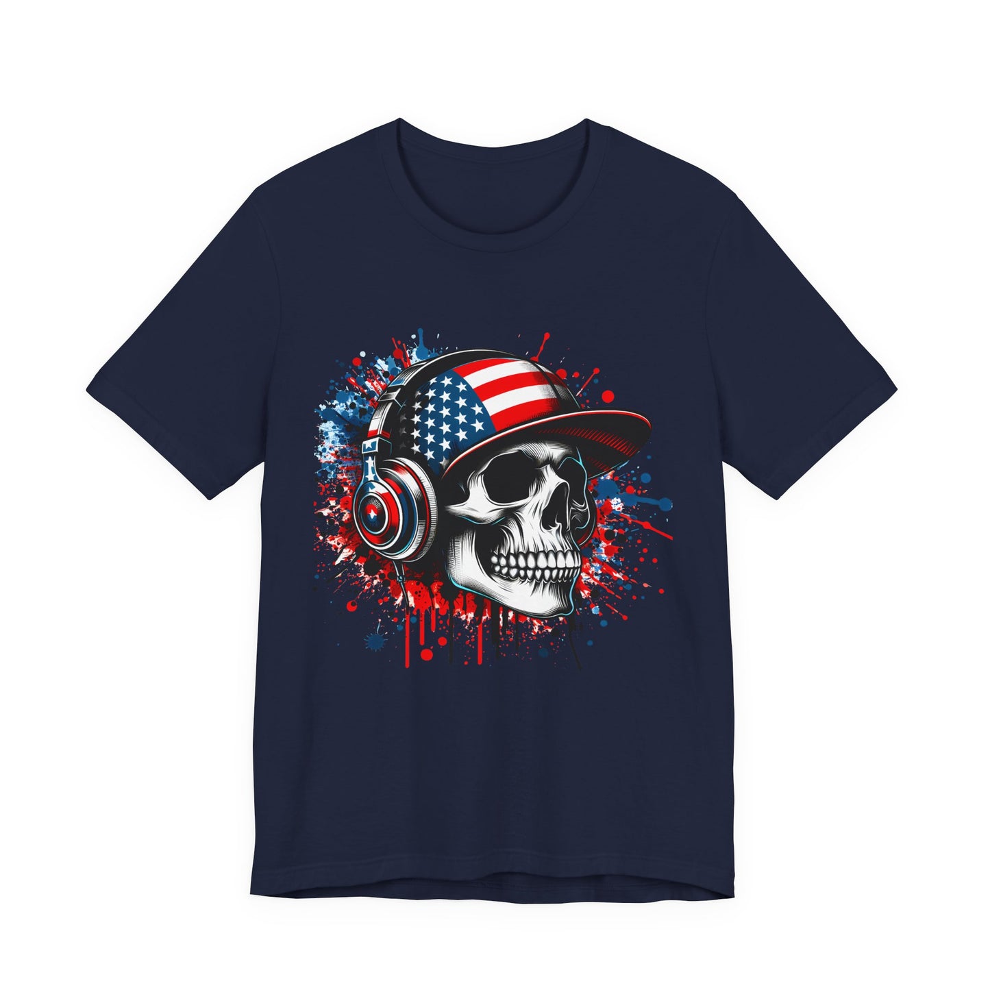 USA Skull Graphic Tee | Unisex Short Sleeve Shirt, Casual Wear, Music Lover Gift, Independence Day Tee, Streetwear Style