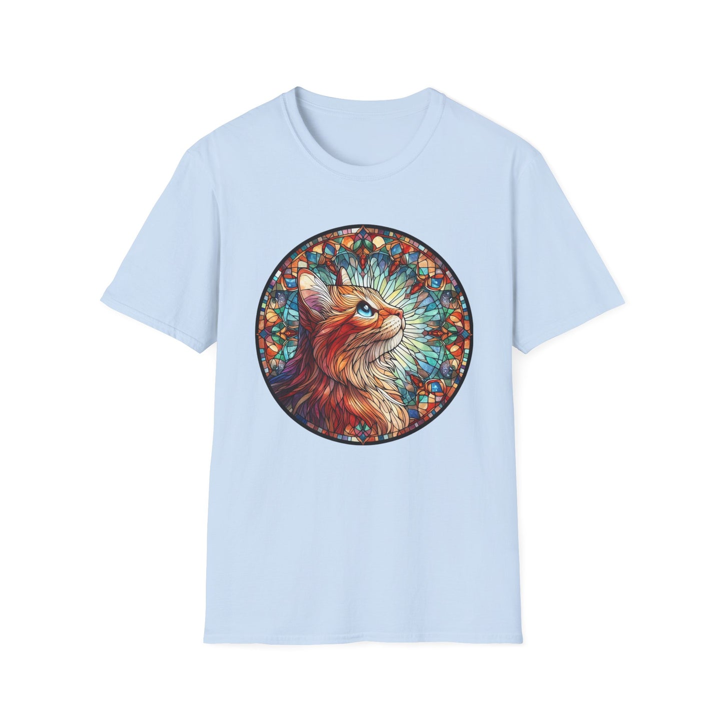 Colorful Cat Art Unisex Softstyle T-Shirt, Pet Lover Gift, Cute Cat Tee, Animal Lover Apparel, Unique Cat Graphic Shirt