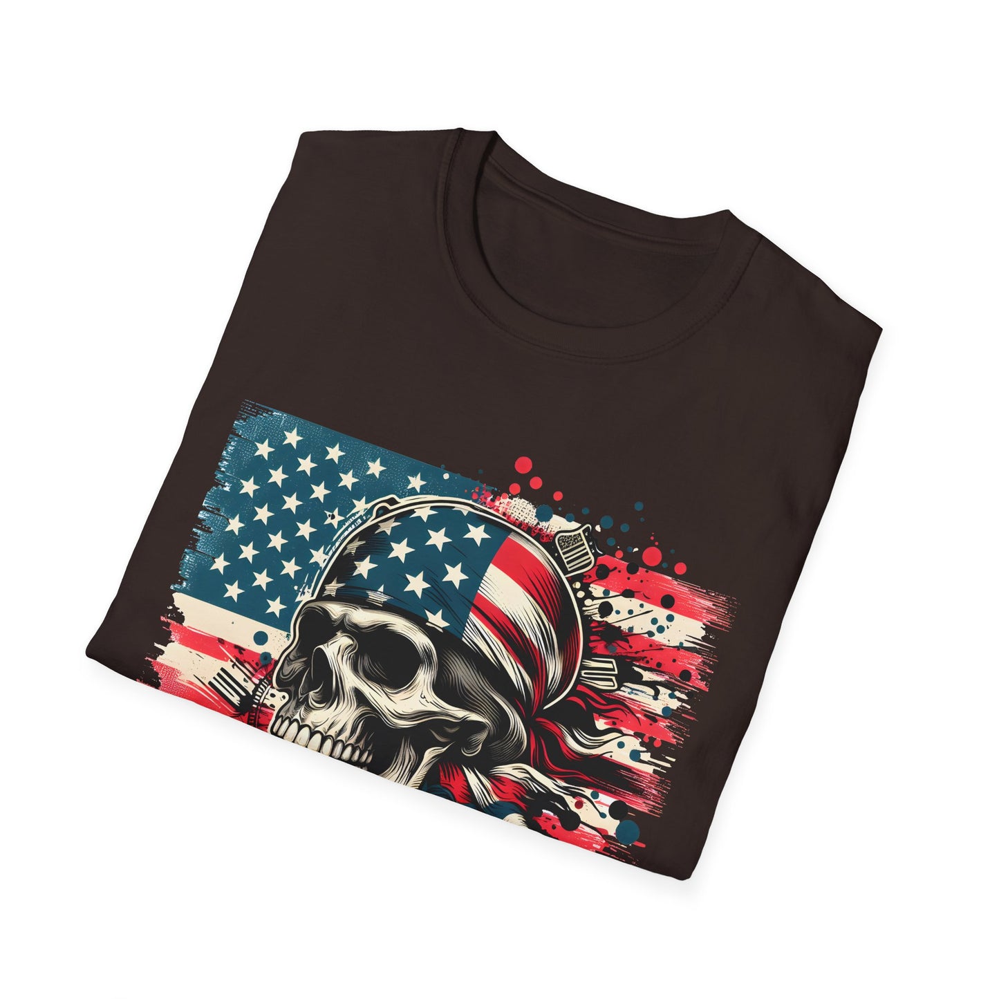 Patriotic Skull Graphic Tee, Unisex Softstyle T-Shirt, American Flag Shirt, Memorial Day Gift, Rocker Style Shirt, Casual Wear