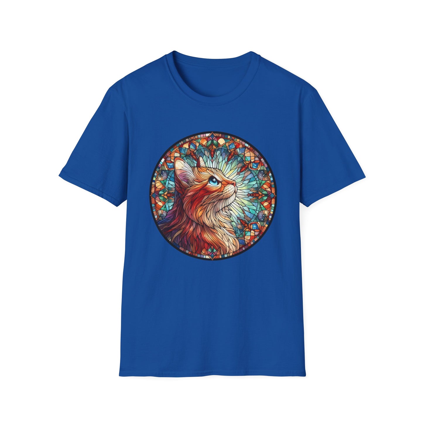 Colorful Cat Art Unisex Softstyle T-Shirt, Pet Lover Gift, Cute Cat Tee, Animal Lover Apparel, Unique Cat Graphic Shirt